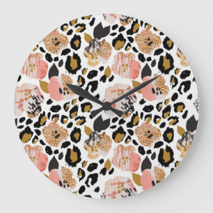 Floral, animal print, seamless pattern. large clock
