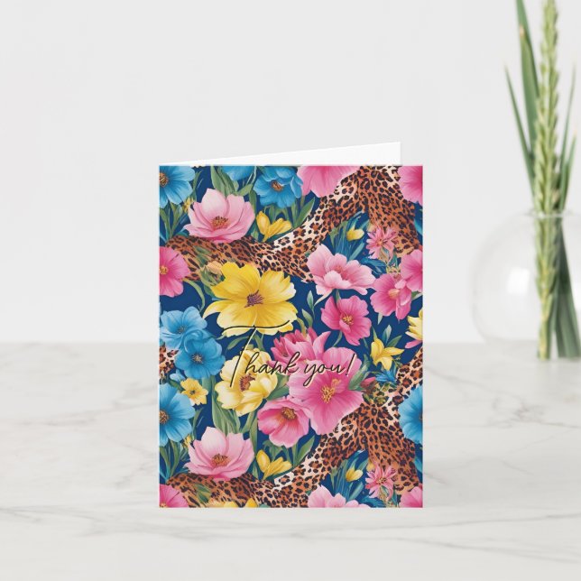 Floral, Animal print Thank you Cards (Front)