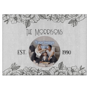 Floral Anniversary Family Round Photo Template Cutting Board