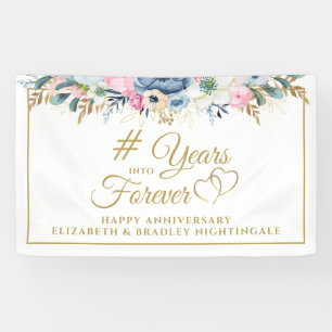 Floral Anniversary Gold Hearts YEARS INTO FOREVER Banner