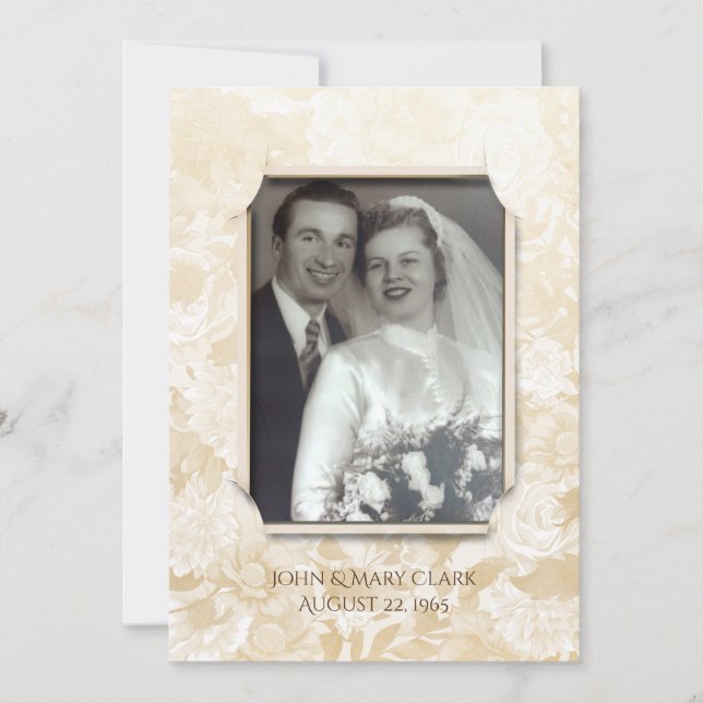 Floral anniversary party photo frame invitation (Front)