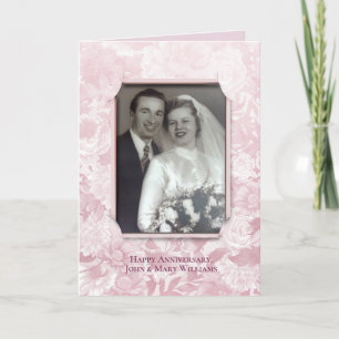 Floral anniversary pink blush photo frame card