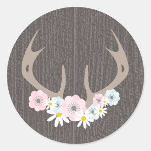 Floral Antlers + Barn Wood Sticker