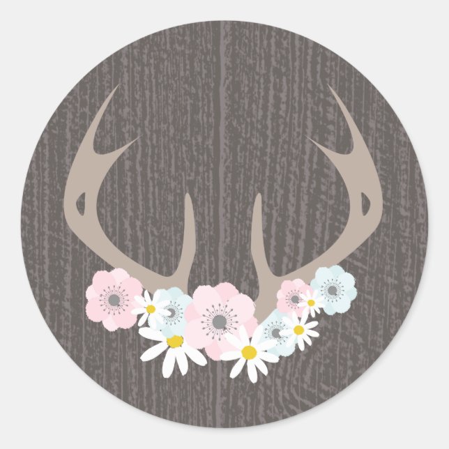 Floral Antlers + Barn Wood Sticker (Front)