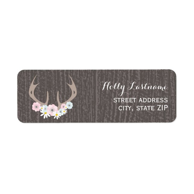 Floral Antlers + Barnwood Address Label (Front)