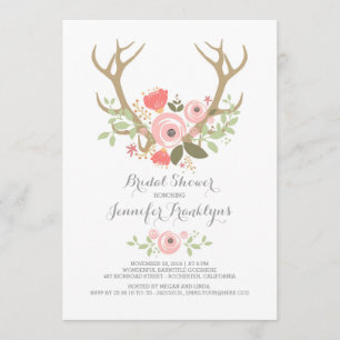 Floral Antlers Boho Bridal Shower Invitation