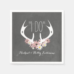 Floral Antlers Chalkboard Inspired Wedding Napkin