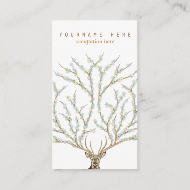 Floral antlers deer head woods god illustration business card (Front)