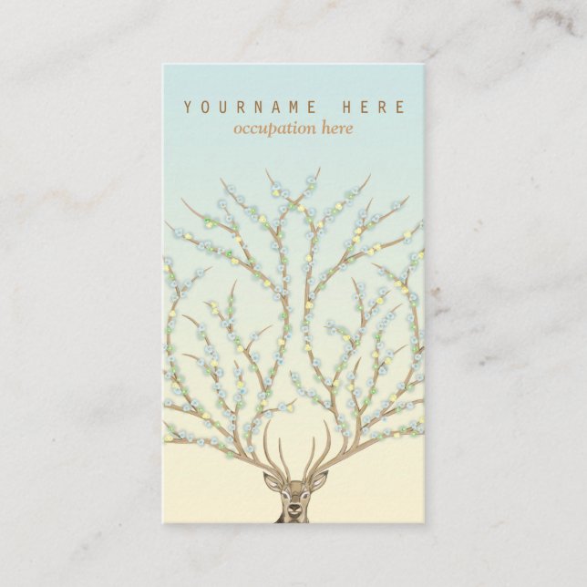 Floral antlers deer head woods god illustration business card (Front)