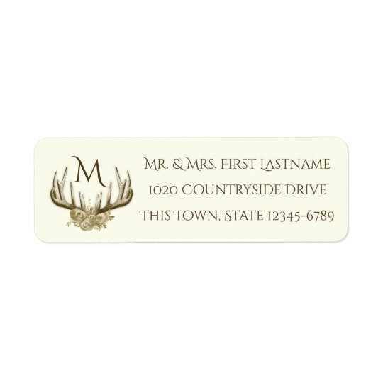 Floral Antlers Monogram Ivory Return Address Label