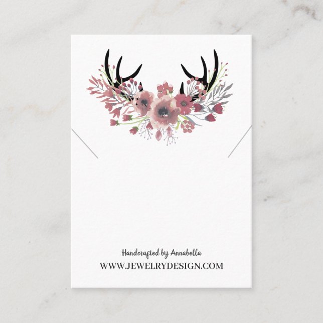 Floral Antlers Necklace Pendant Display Card (Front)