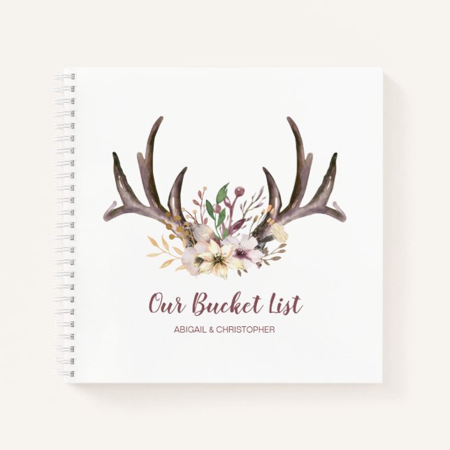 Floral Antlers Our Bucket List Keepsake Journal (Front)