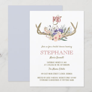 Floral Antlers Rustic Bridal Shower Invitation