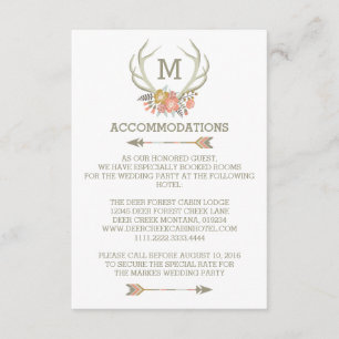 FLORAL ANTLERS   RUSTIC WEDDING ACCOMMODATION CARD