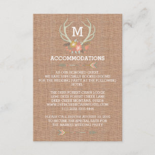 FLORAL ANTLERS RUSTIC WEDDING ACCOMMODATION CARD