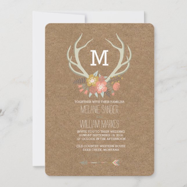 FLORAL ANTLERS | RUSTIC WEDDING INVITATION (Front)