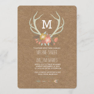 FLORAL ANTLERS   RUSTIC WEDDING INVITATION