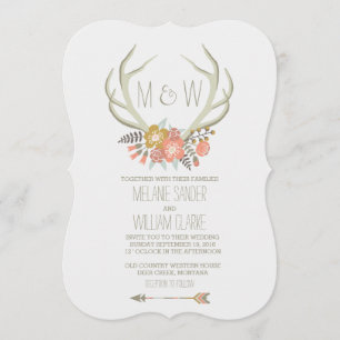 FLORAL ANTLERS   RUSTIC WEDDING INVITATION