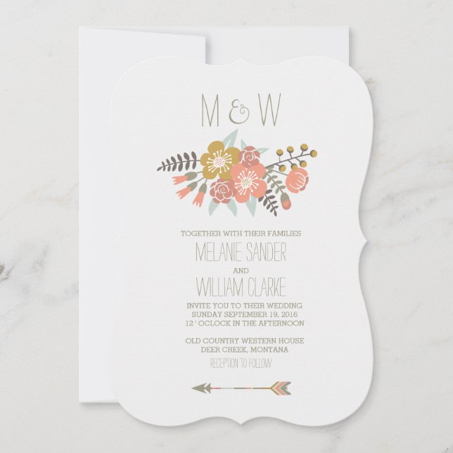 FLORAL ANTLERS | RUSTIC WEDDING INVITATION (Front)