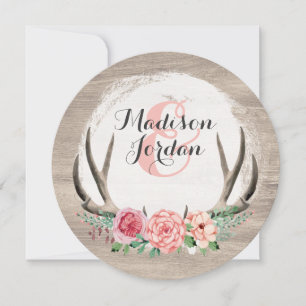 Floral Antlers Rustic Wedding Personalised Casual Invitation