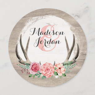 Floral Antlers Rustic Wedding Personalised Casual Invitation