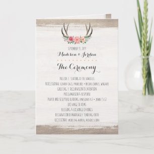 Floral Antlers Rustic Wedding Program Schedule Programme