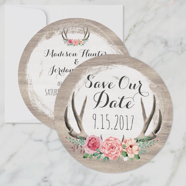 Floral Antlers Rustic Wedding | Save The Date (Creator Uploaded)