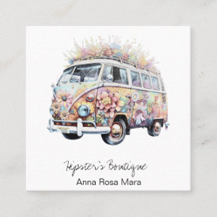 *~* Floral AP57 Boho QR Retro Vintage Flowers Square Business Card
