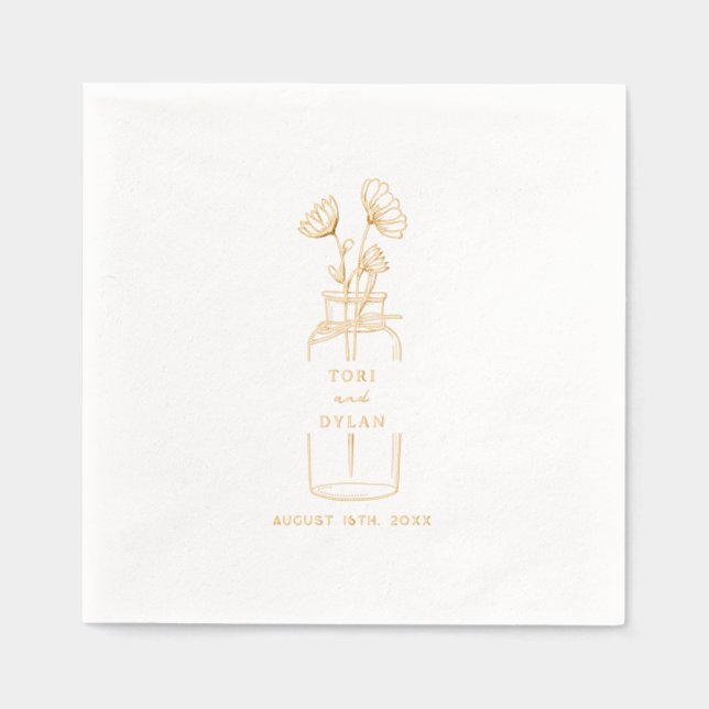 Floral Apothecary Bottle Wedding Foil Napkins (Front)