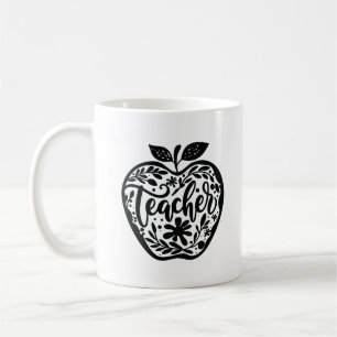 Floral Apple Teacher Appreciation Black White Mug