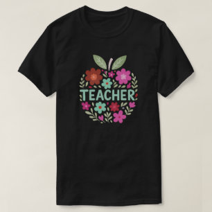 Floral Apple Teacher Design T-Shirt
