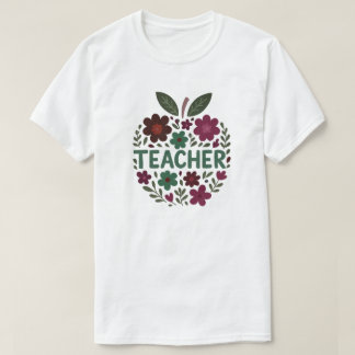  Floral Apple Teacher Design T-Shirt