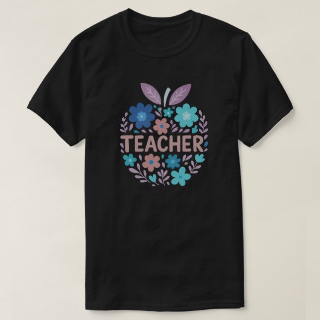  Floral Apple Teacher Design T-Shirt (Design Front)