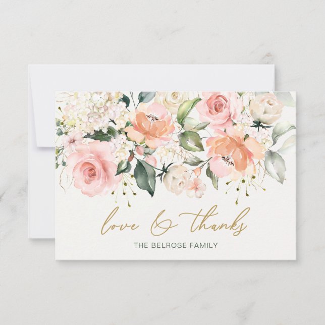 Floral Apricot Pink Roses Baby Shower Thank You  Card (Front)