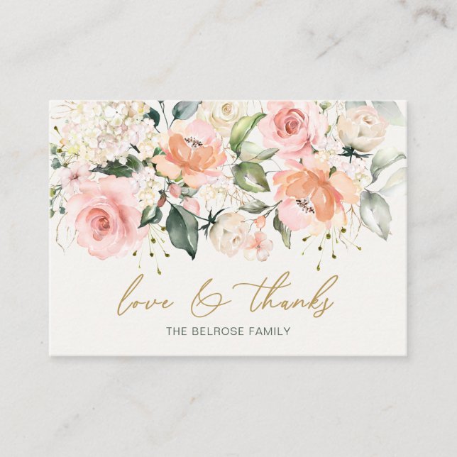 Floral Apricot Pink Roses Baby Shower Thank You  Enclosure Card (Front)