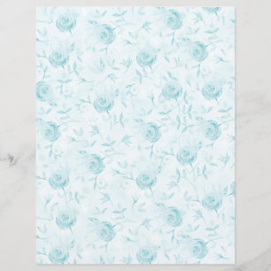 Floral Aqua Blue Roses Damask Scrapbook Paper