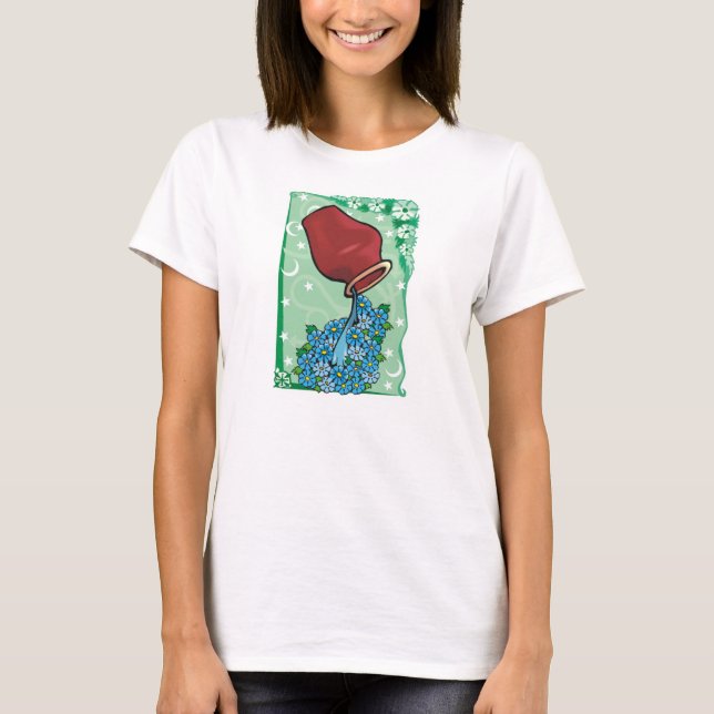 Floral Aquarius with vase pouring Blue Flowers T-Shirt (Front)
