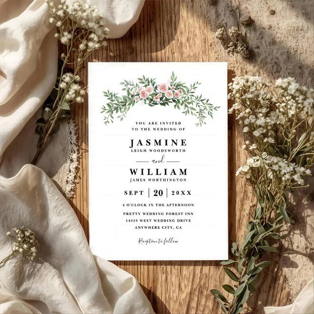 Floral Arc Rustic Elegant Modern QR Code Wedding Invitation (Creator Uploaded)