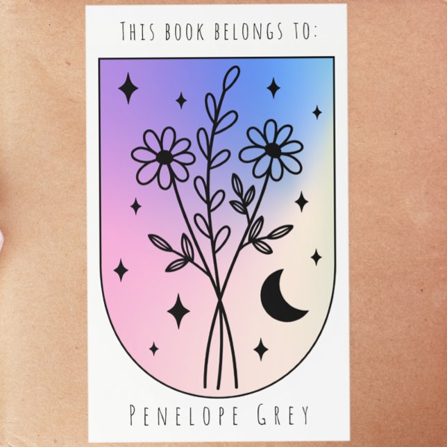 Floral Arch Celestial Hologram Pastel Book Plate Rectangular Sticker (Creator Uploaded)