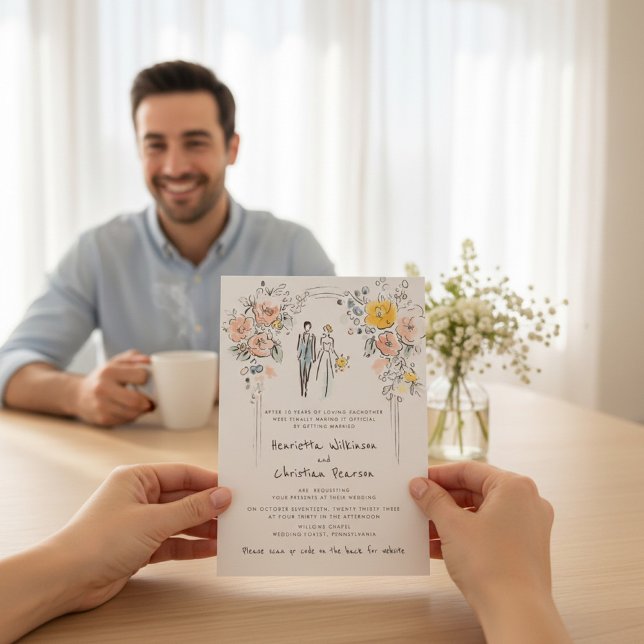 Floral Arch Couple Sketch Wedding Website Invitation (Creator Uploaded)