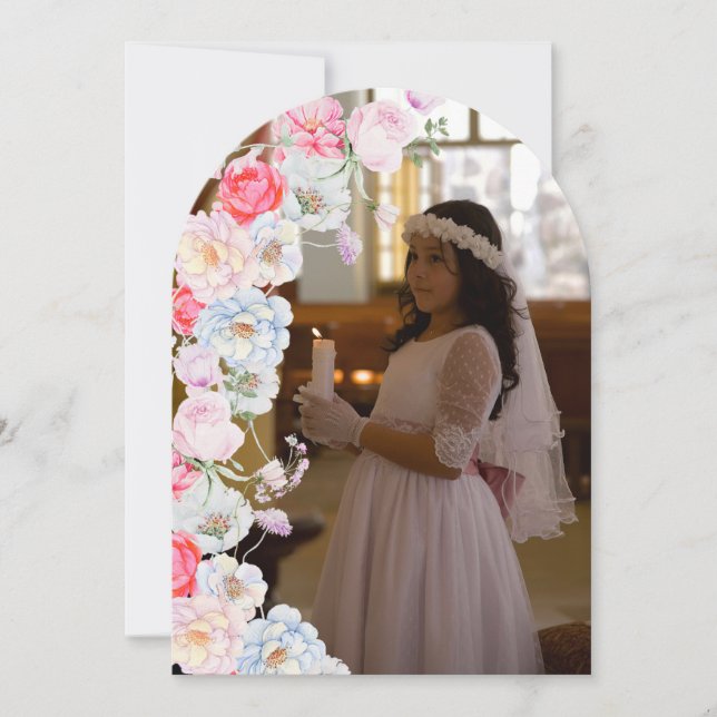 Floral Arch First Communion Thank You Card (Front)