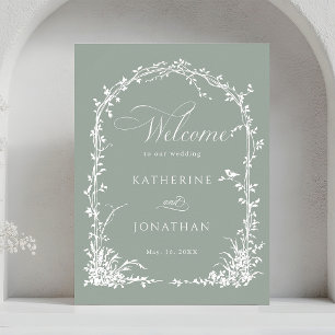 Floral Arch Garden Wedding Sage Green Welcome Poster