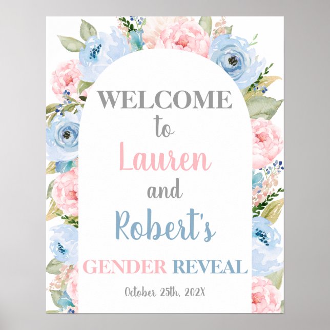 Floral Arch Gender Reveal welcome sign (Front)