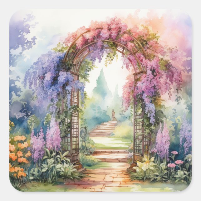 Floral Arch Landscape Square Sticker (Front)