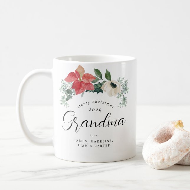 Floral Arch Merry Christmas Grandma Coffee Mug (With Donut)