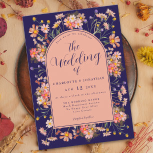 Floral Arch Navy Blue Elegant Fall Wedding Invitation
