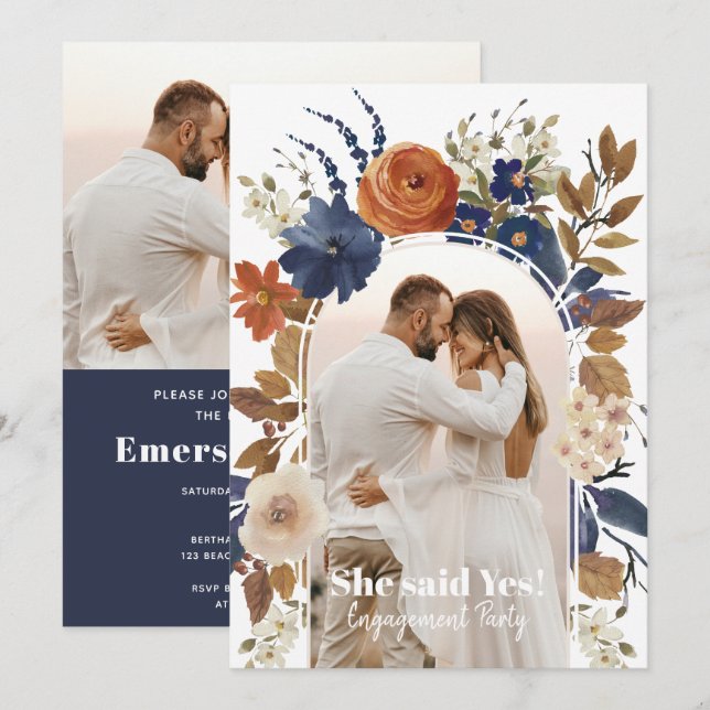 Floral Arch Photo Engagement Party Invitation (Front/Back)