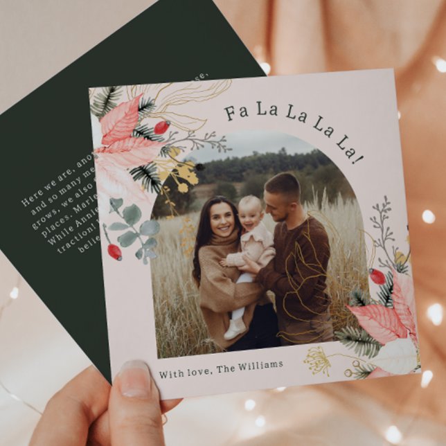Floral Arch Pink Fa La La La La One Photo Holiday Card (Creator Uploaded)