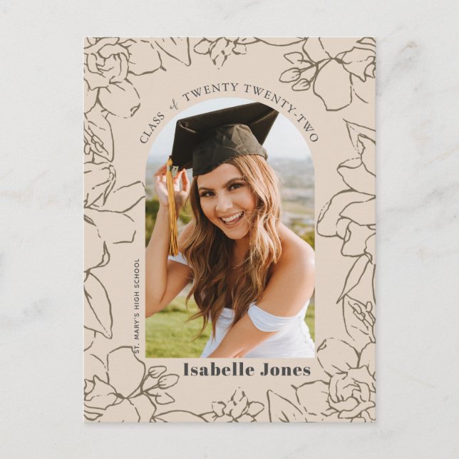 Floral Arch Tan Photo Graduation Announcement (Front)