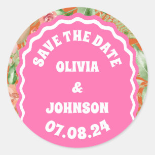 Floral Arch Wedding Date Save the Date Orange Classic Round Sticker